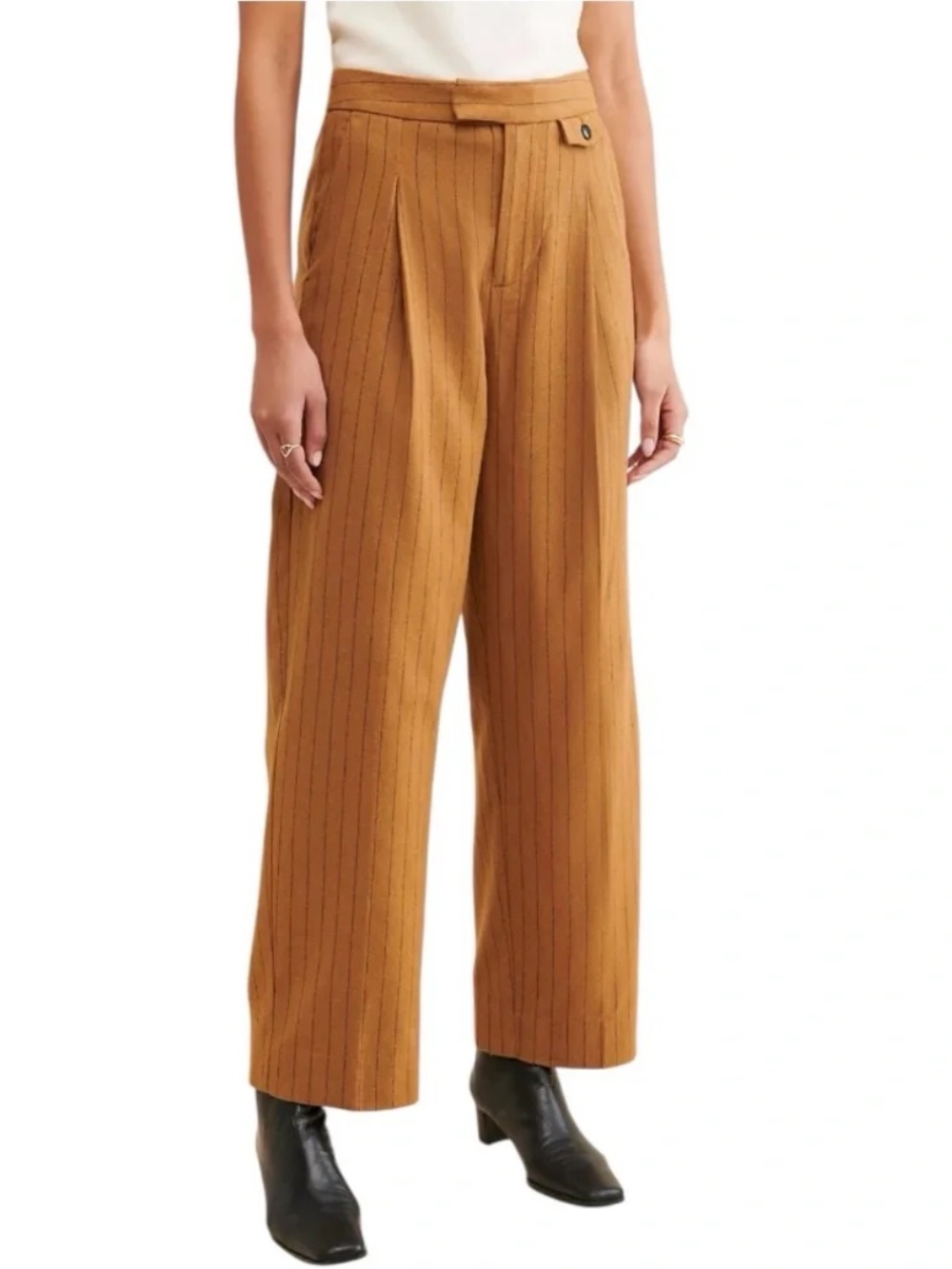 Madewell High-Rise Rosedale Camel Wool Blend Pinstripe Straight Pants 00